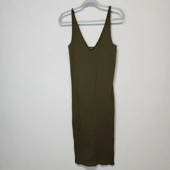 Pretty Little Thing Rib Knit Midi Dress Size XL Dark Green Snatched Bodycon - Picture 5 of 10